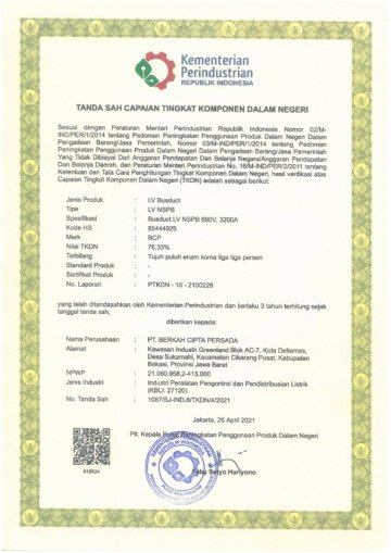 Local Content Certificate by MINISTRY OF INDUSTRY